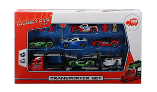 Picture found online, similar to the hauler I bought, but with more cars and accessories. Dickie Toys.